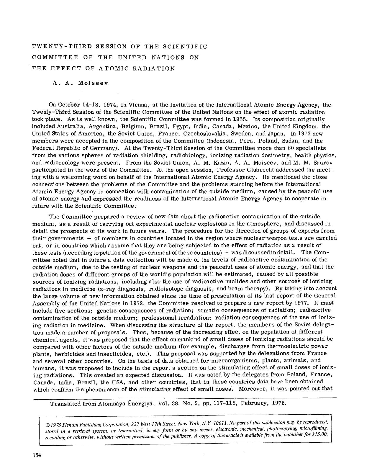 Twenty-Third Session of the Scientific Committee of the United Nations on the Effect of Atomic Radiation by Unknown