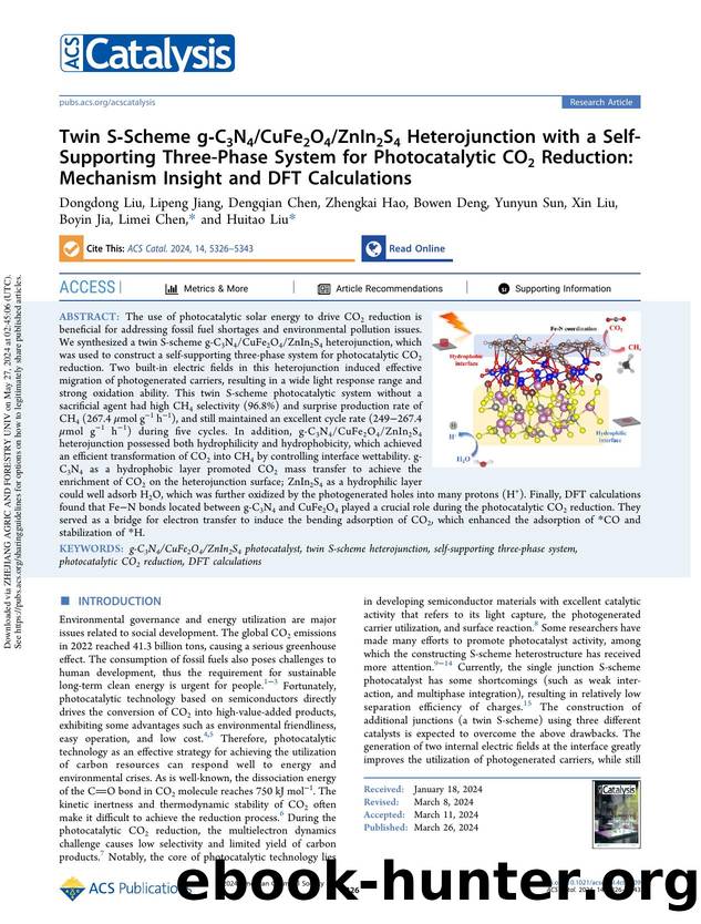 Twin S-Scheme g-C3N4CuFe2O4ZnIn2S4 Heterojunction with a Self-Supporting Three-Phase System for Photocatalytic CO2 Reduction: Mechanism Insight and DFT Calculations by unknow