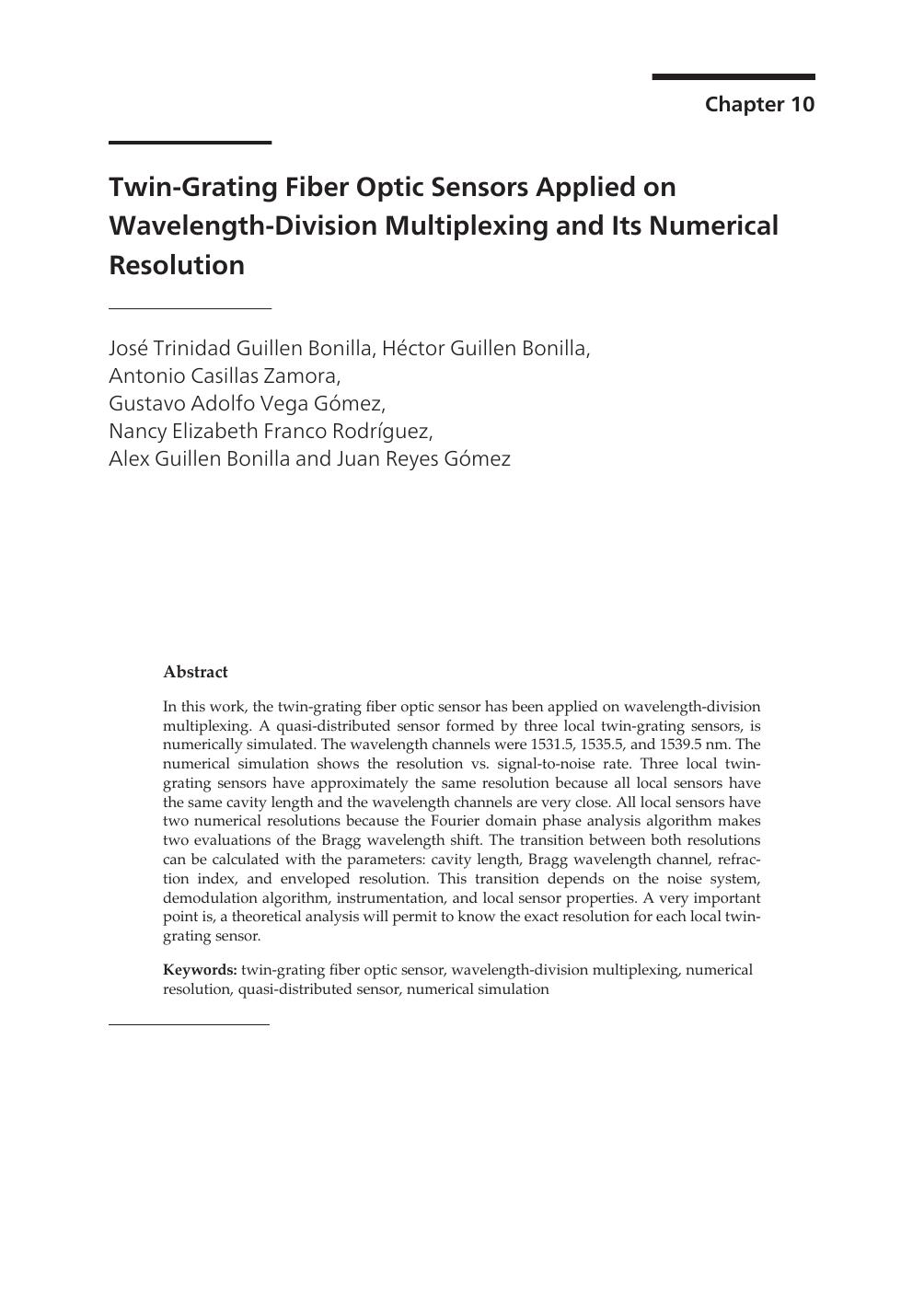 Twin-Grating Fiber Optic Sensors Applied on Wavelength-Division Multiplexing and Its Numerical Resolution by unknow