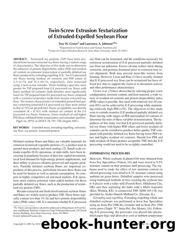 Twin-screw extrusion texturization of extruded-expelled soybean flour by Unknown