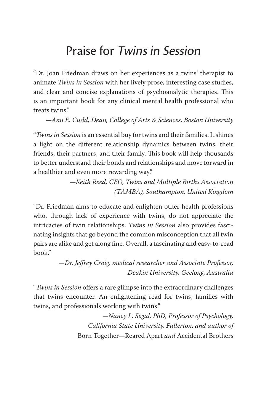 Twins in Session: Case Histories in Treating Twinship Issues by Joan A. Friedman
