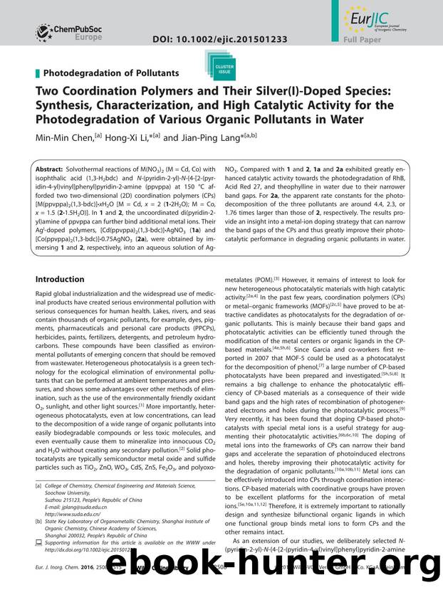Two Coordination Polymers and Their Silver(I)‐Doped Species: Synthesis, Characterization, and High Catalytic Activity for the Photodegradation of Various Organic Pollutants in Water by Unknown
