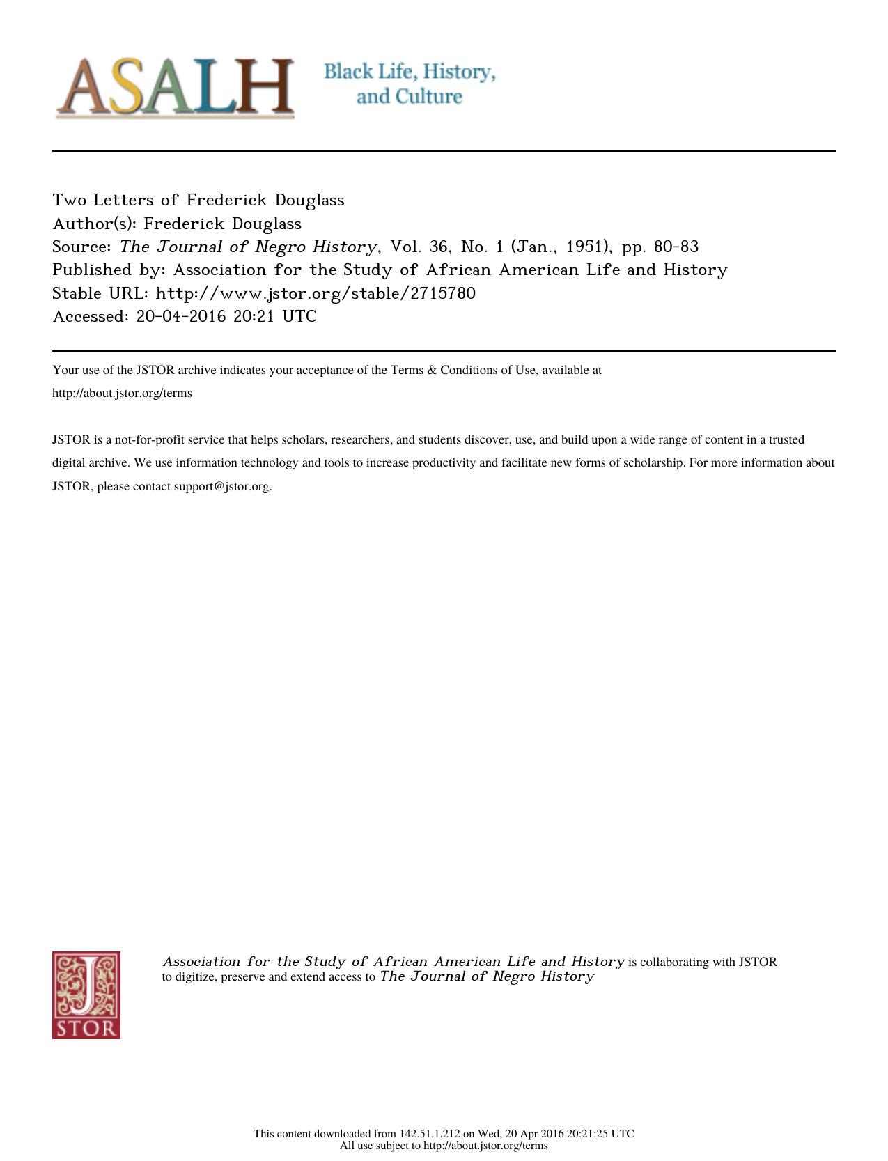 Two Letters of Frederick Douglass by Two Letters of Frederick Douglass (1951)