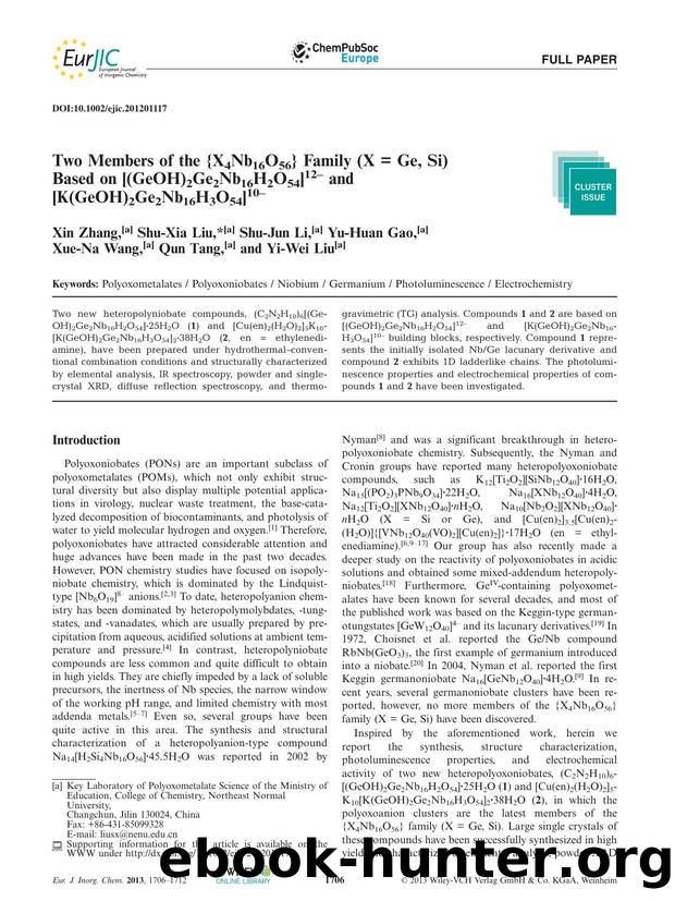 Two Members of the {X4Nb16O56} Family (X = Ge, Si) Based on [(GeOH)2Ge2Nb16H2O54]12 and [K(GeOH)2Ge2Nb16H3O54]10 by Unknown