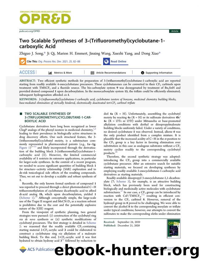 Two Scalable Syntheses of 3-(Trifluoromethyl)cyclobutane-1-carboxylic Acid by Zhiguo J. Song; Ji Qi; Marion H. Emmert; Jinxing Wang; Xuezhi Yang; Dong Xiao