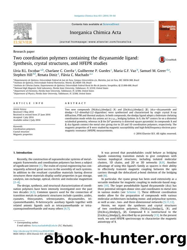 Two coordination polymers containing the dicyanamide ligand: Synthesis, crystal structures, and HFEPR studies by unknow