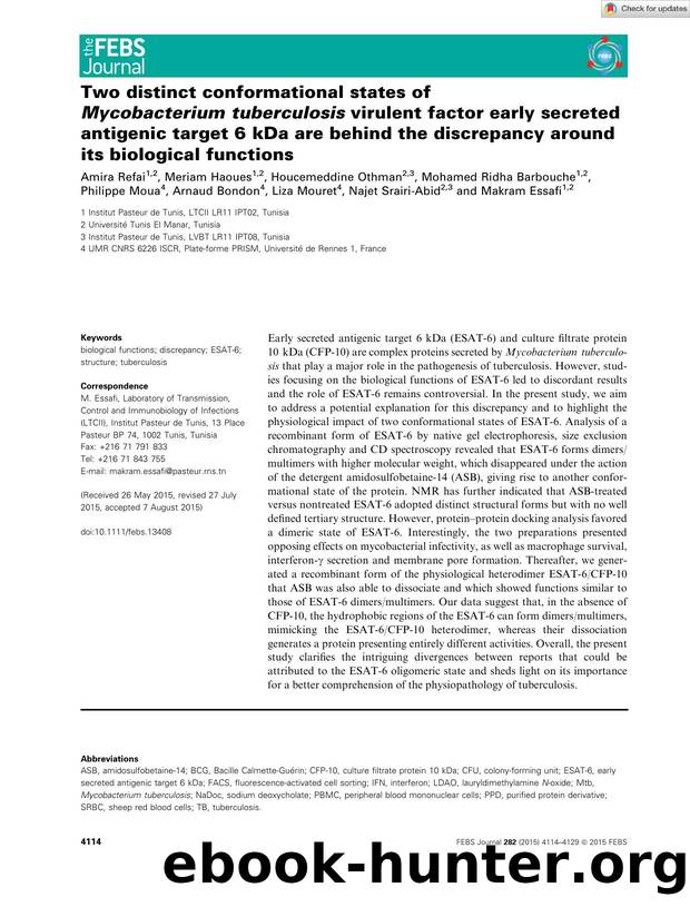 Two distinct conformational states of MycobacteriumÂ tuberculosis virulent factor early secreted antigenic target 6Â kDa are behind the discrepancy around its biological functions by Unknown