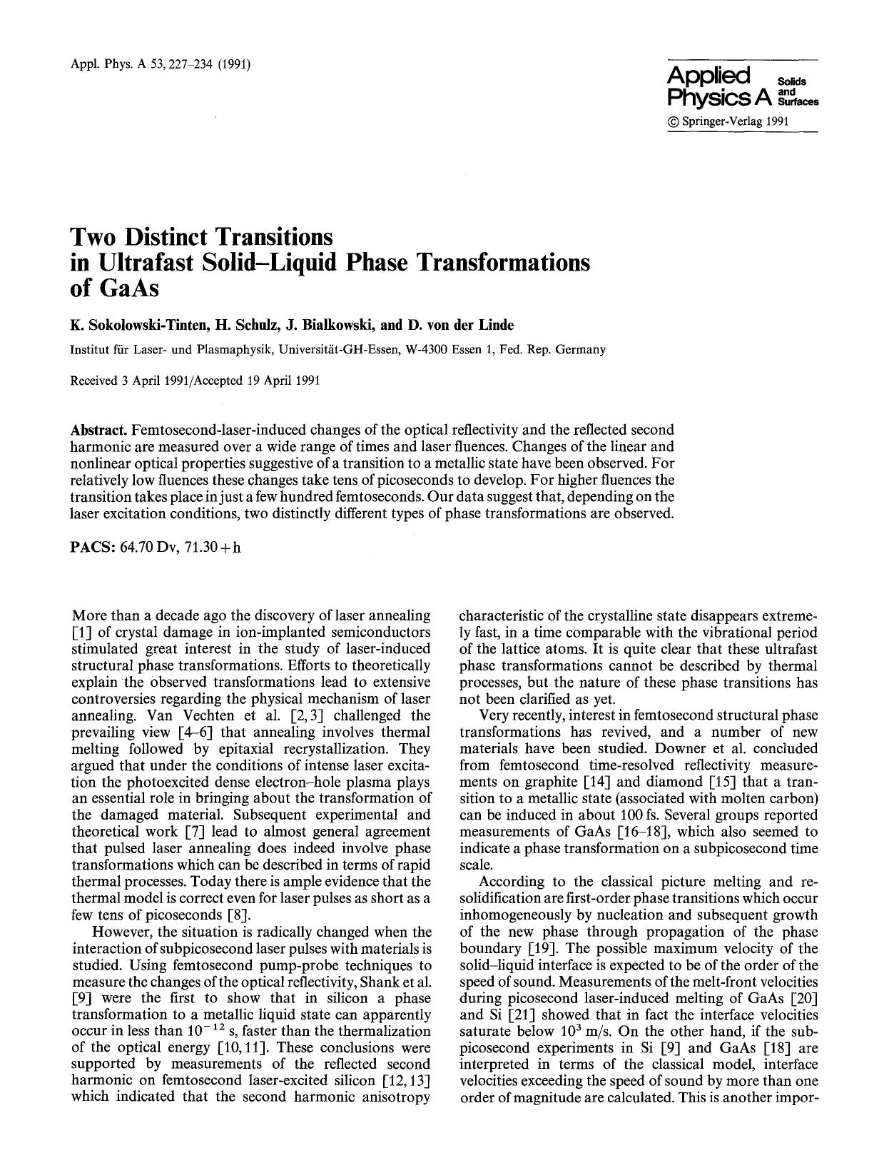 Two distinct transitions in ultrafast solid-liquid phase transformations of GaAs by Unknown