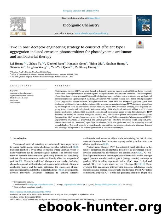 Two in one: Acceptor engineering strategy to construct efficient type I aggregation induced emission photosensitizer for photodynamic antitumor and antibacterial therapy by unknow
