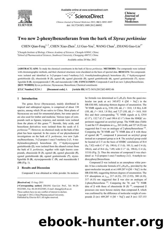 Two new 2-phenylbenzofurans from the bark of Styrax perkinsiae by Qian-Feng CHEN & Xiao-Zhen CHEN & Guo-You LI & Chun WANG & Guo-Lin ZHANG