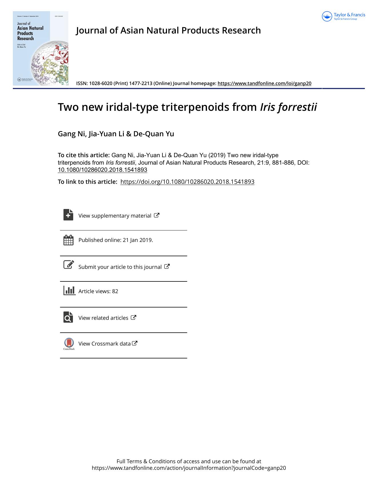 Two new iridal-type triterpenoids from Iris forrestii by Ni Gang & Li Jia-Yuan & Yu De-Quan