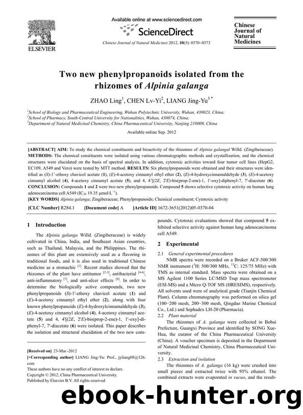 Two new phenylpropanoids isolated from the rhizomes of Alpinia galanga by Ling ZHAO & Lv-Yi CHEN & Jing-Yu LIANG