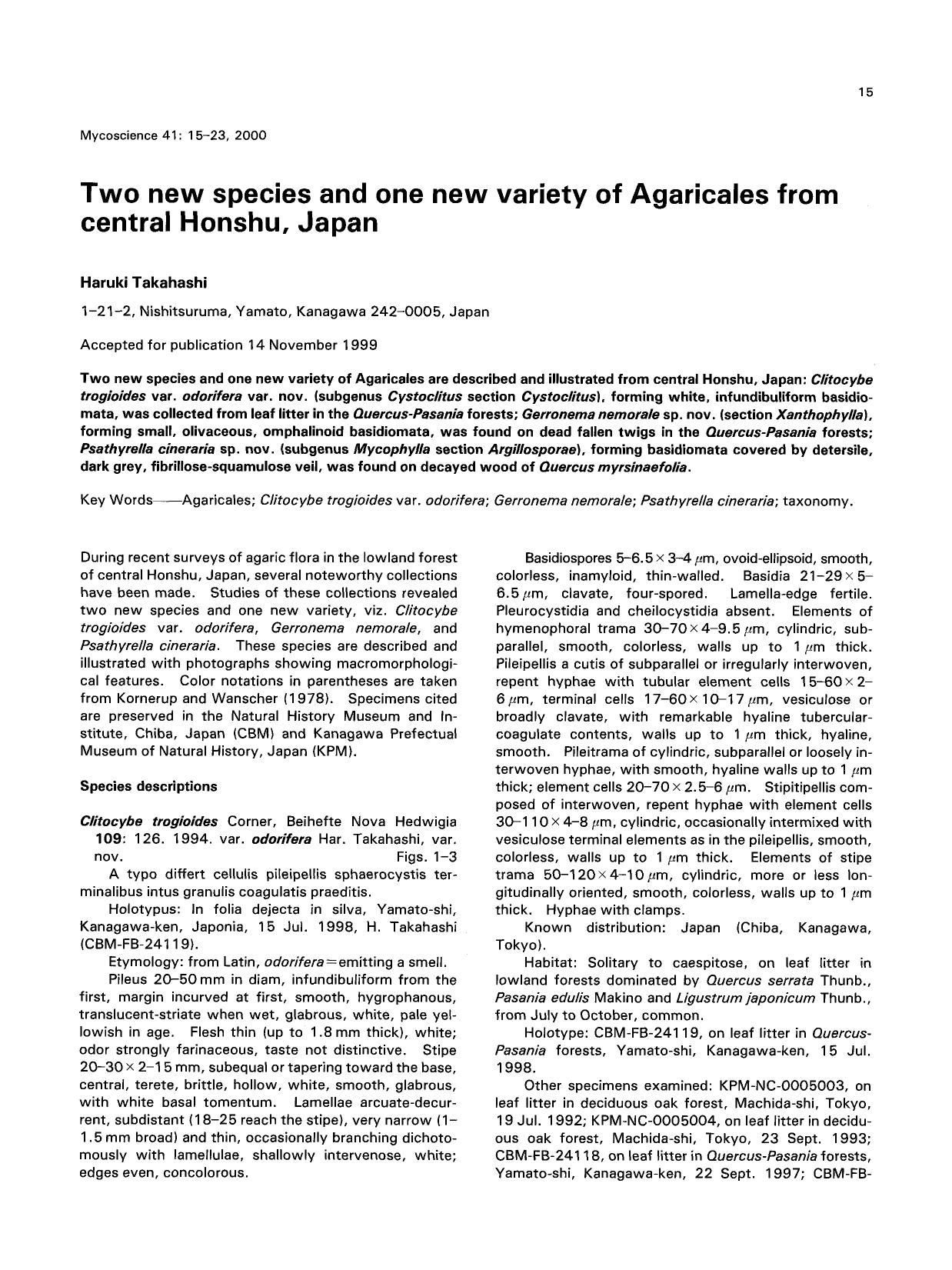 Two new species and one new variety of Agaricales from central Honshu, Japan by Unknown