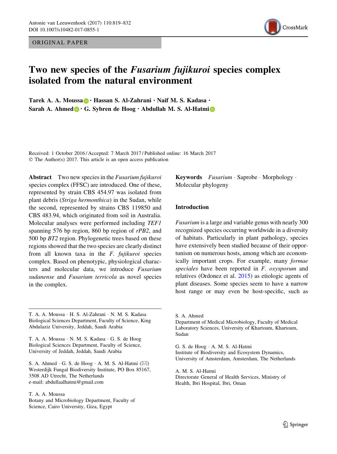 Two new species of the Fusarium fujikuroi species complex isolated from the natural environment by unknow