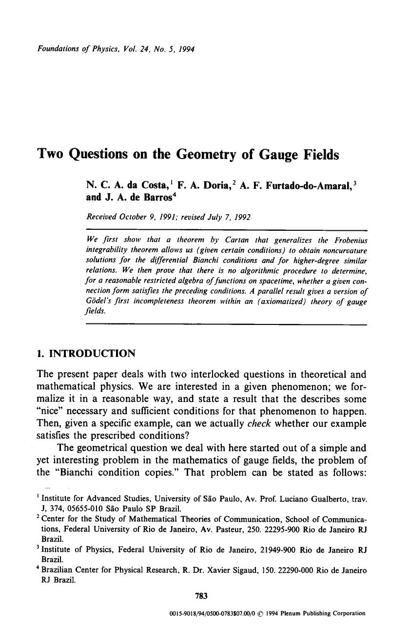 Two questions on the geometry of gauge fields by Unknown
