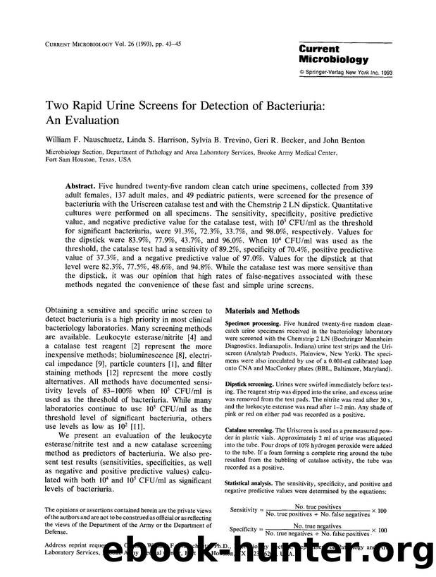 Two rapid urine screens for detection of bacteriuria: An evaluation by Unknown