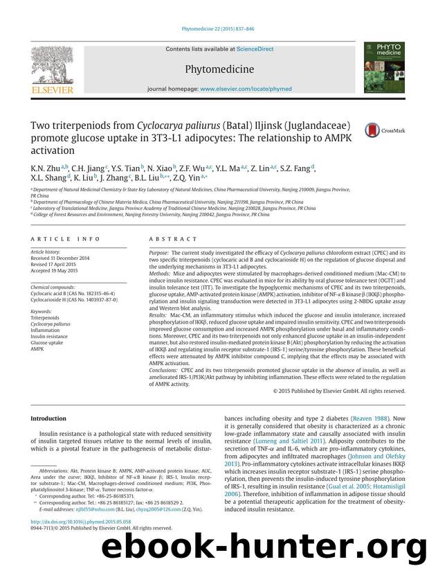 Two triterpeniods from Cyclocarya paliurus (Batal) Iljinsk (Juglandaceae) promote glucose uptake in 3T3-L1 adipocytes: The relationship to AMPK activation by unknow