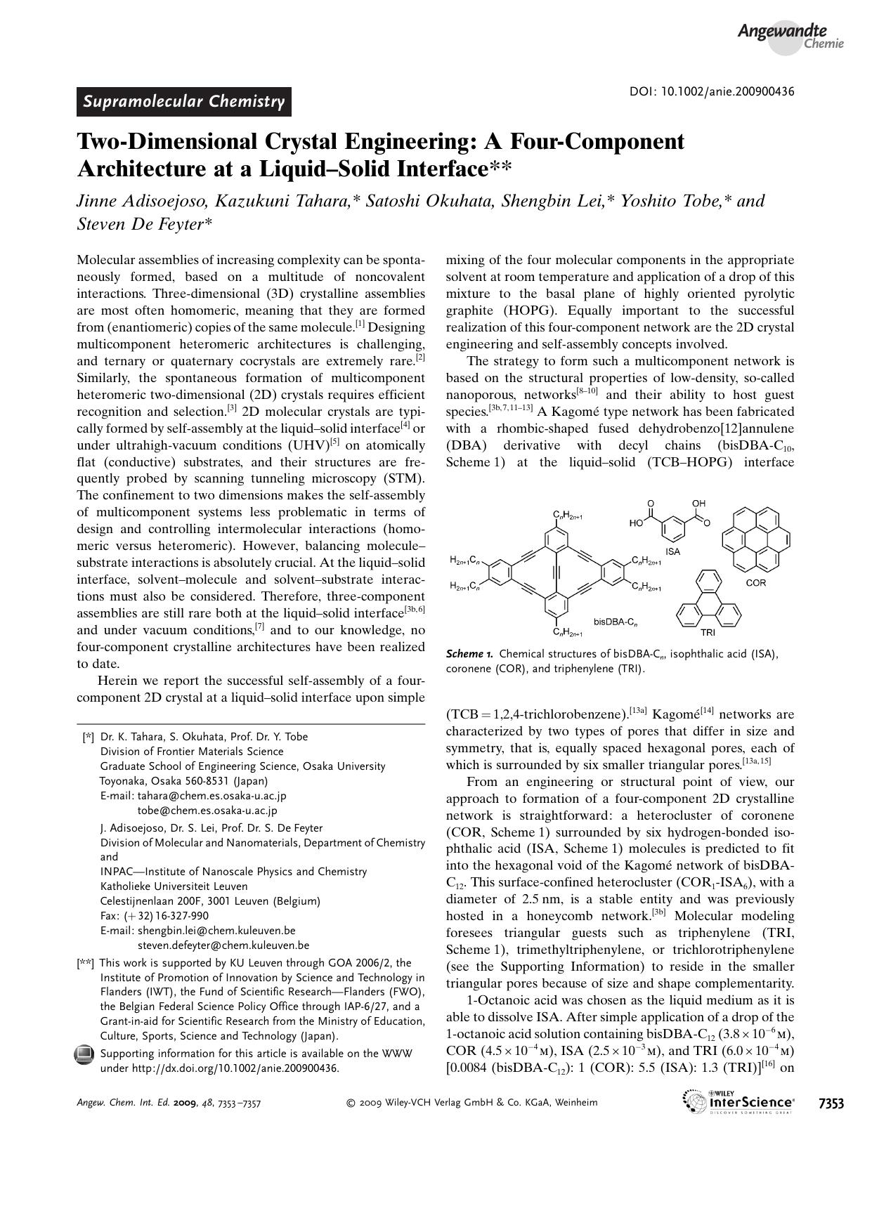 Two-Dimensional Crystal Engineering: A Four-Component Architecture at a Liquid-Solid Interface by Unknown