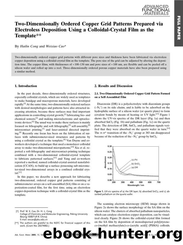 Two-Dimensionally Ordered Copper Grid Patterns Prepared via Electroless Deposition Using a Colloidal-Crystal Film as the Template by Unknown
