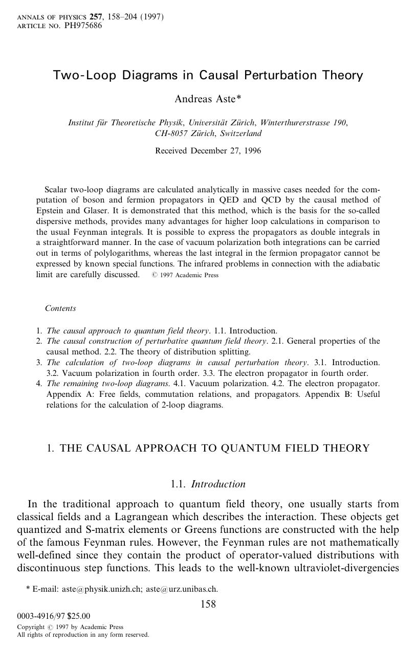 Two-Loop Diagrams in Causal Perturbation Theory by Aste A