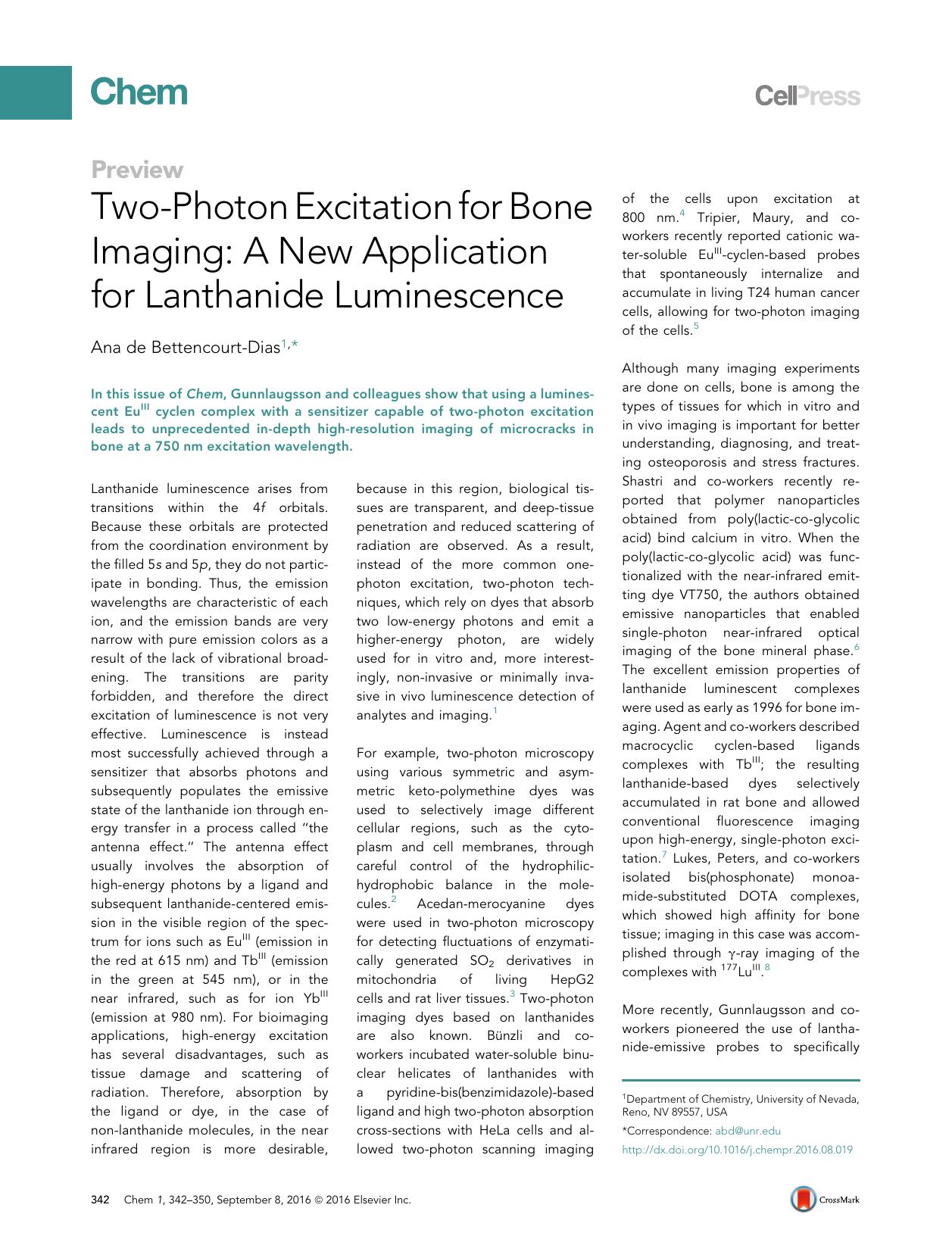 Two-Photon Excitation for Bone Imaging: A New Application for Lanthanide Luminescence by Ana de Bettencourt-Dias