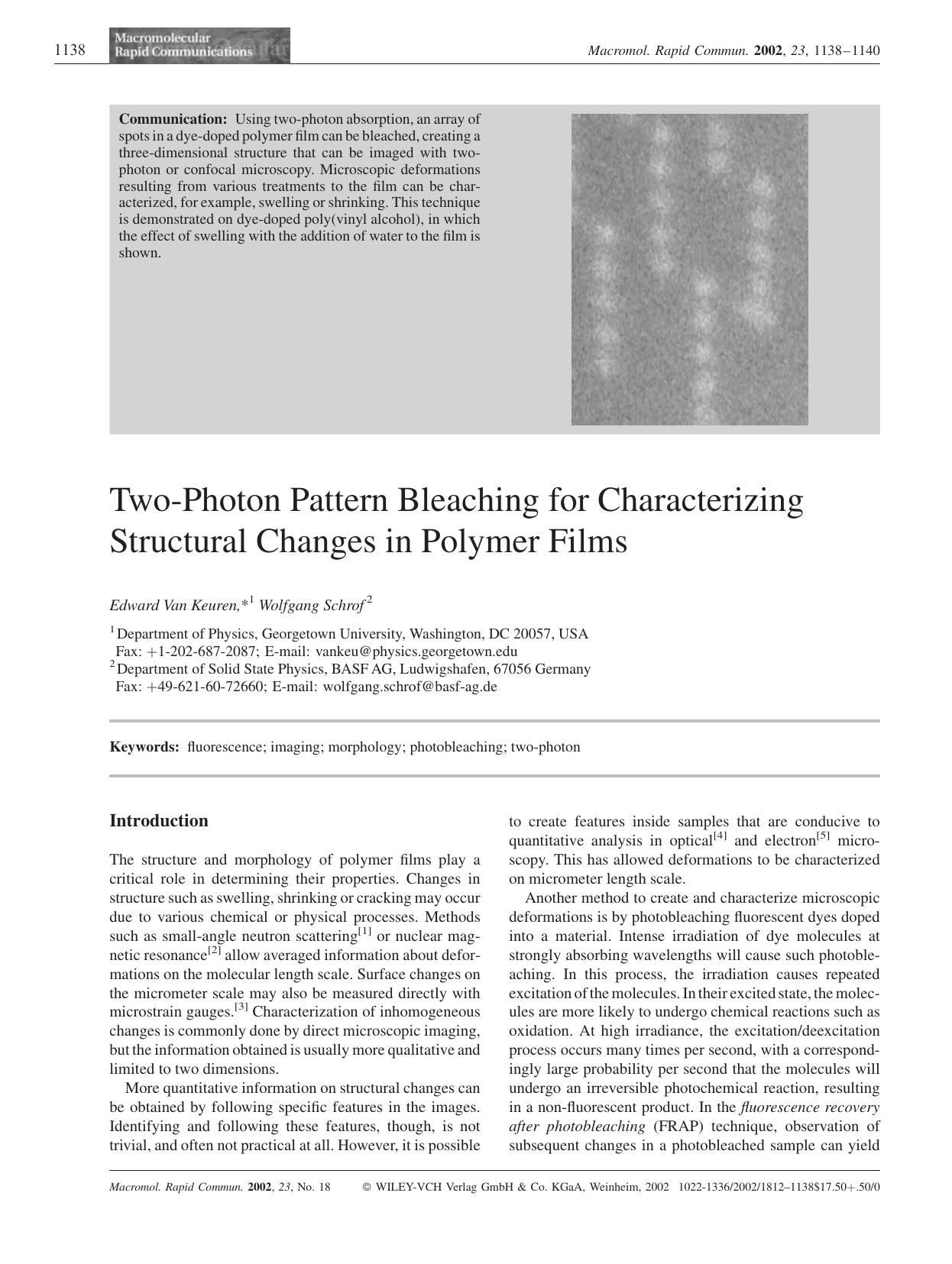 Two-Photon Pattern Bleaching for Characterizing Structural Changes in Polymer Films by Unknown