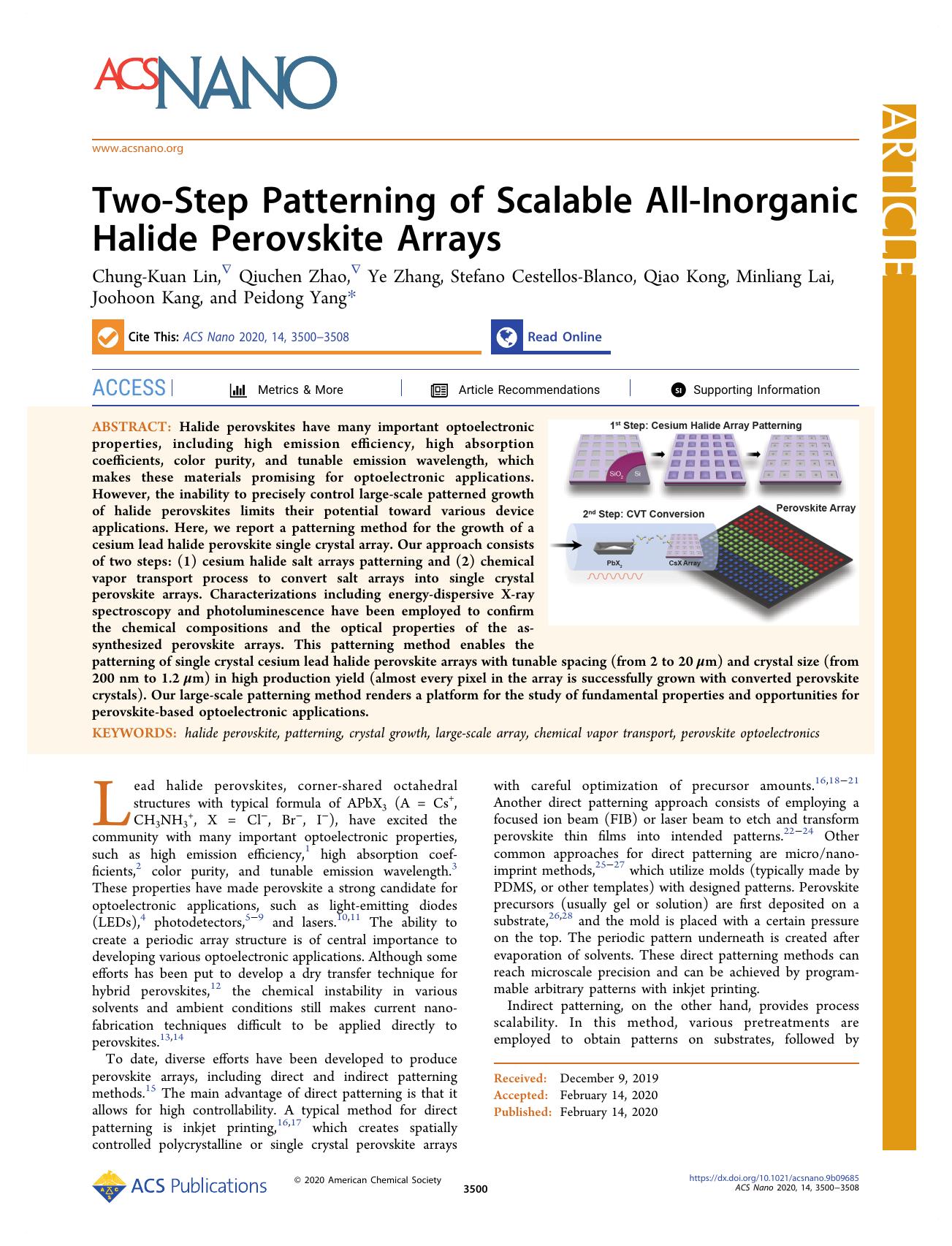 Two-Step Patterning of Scalable All-Inorganic Halide Perovskite Arrays by unknow
