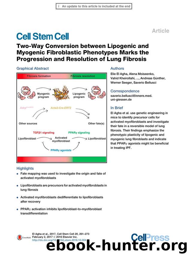 Two-Way Conversion between Lipogenic and Myogenic Fibroblastic Phenotypes Marks the Progression and Resolution of Lung Fibrosis by unknow