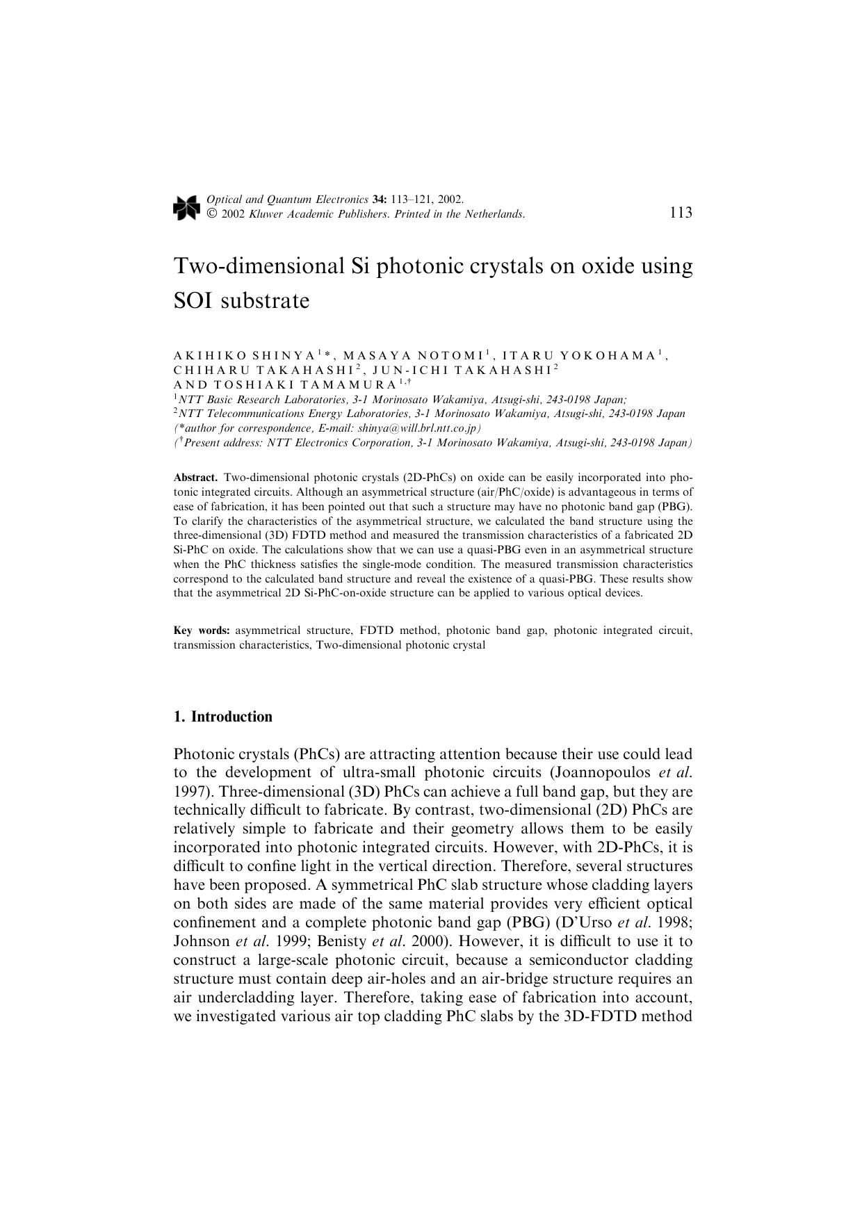 Two-dimensional Si photonic crystals on oxide using SOI substrate by Unknown