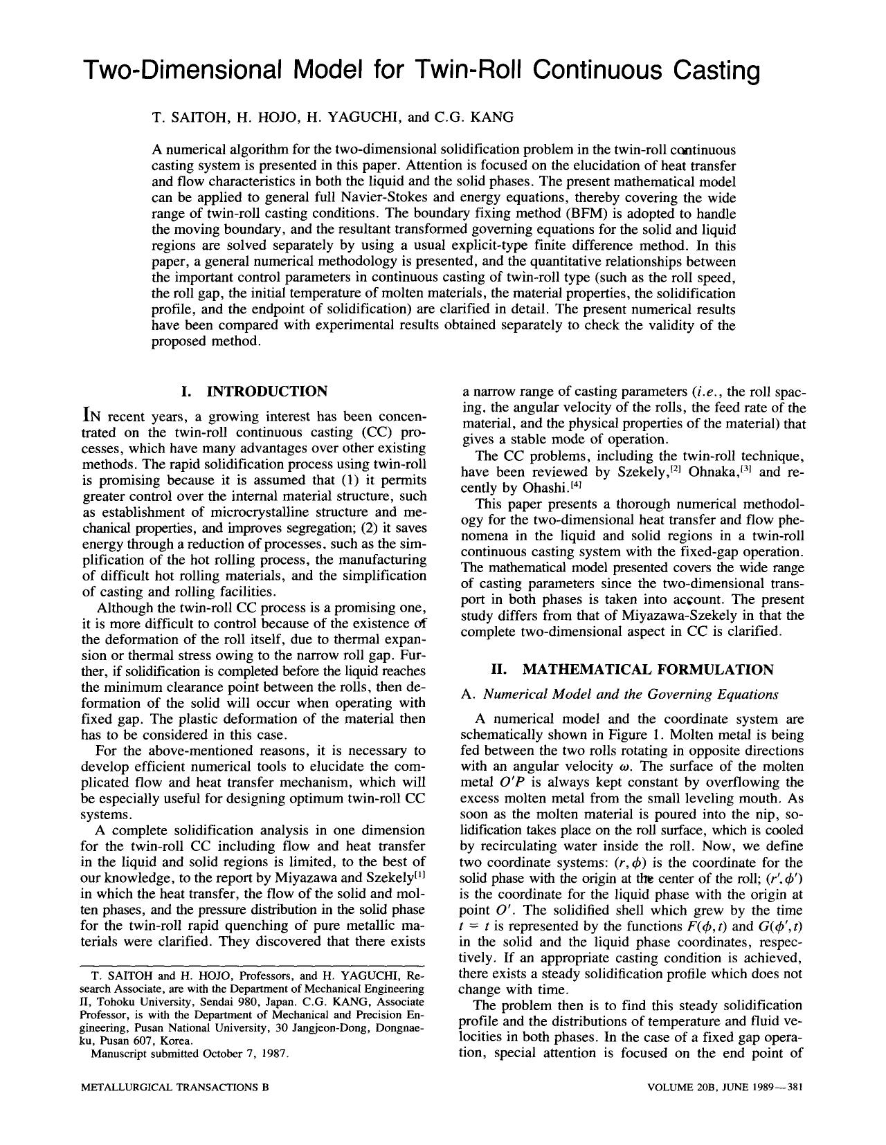 Two-dimensional model for twin-roll continuous casting by Unknown