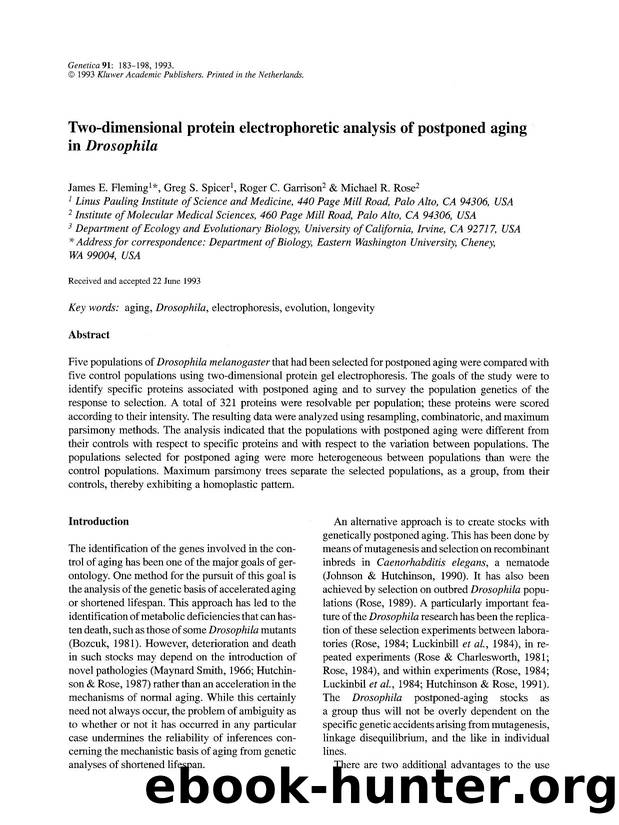 Two-dimensional protein electrophoretic analysis of postponed aging in <Emphasis Type="Italic">Drosophila <Emphasis> by Unknown