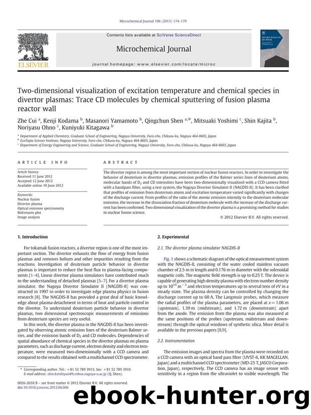 Two-dimensional visualization of excitation temperature and chemical species in divertor plasmas: Trace CD molecules by chemical sputtering of fusion plasma reactor wall by unknow