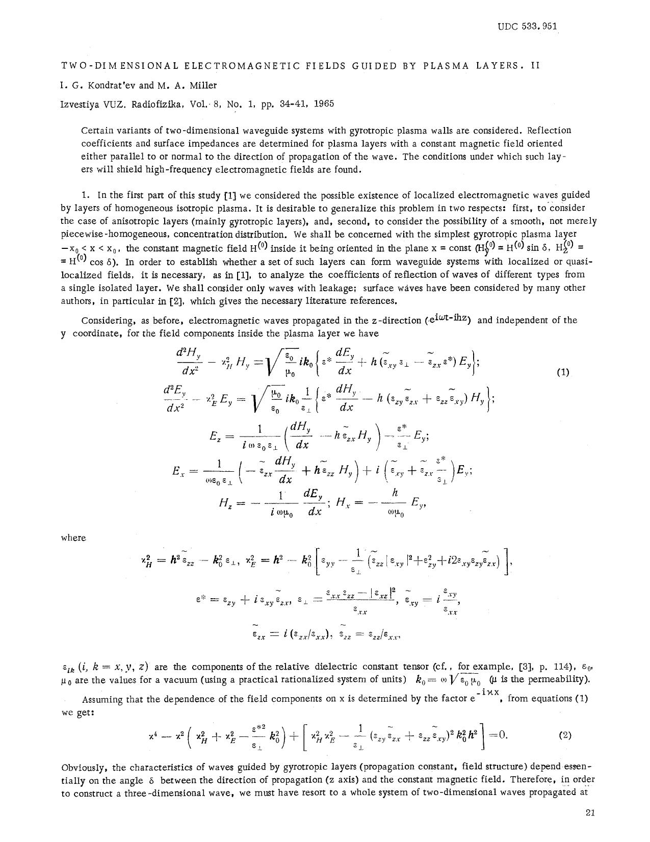 Two-dimesional electromagnetic fields guided by plasma layers. II by Unknown