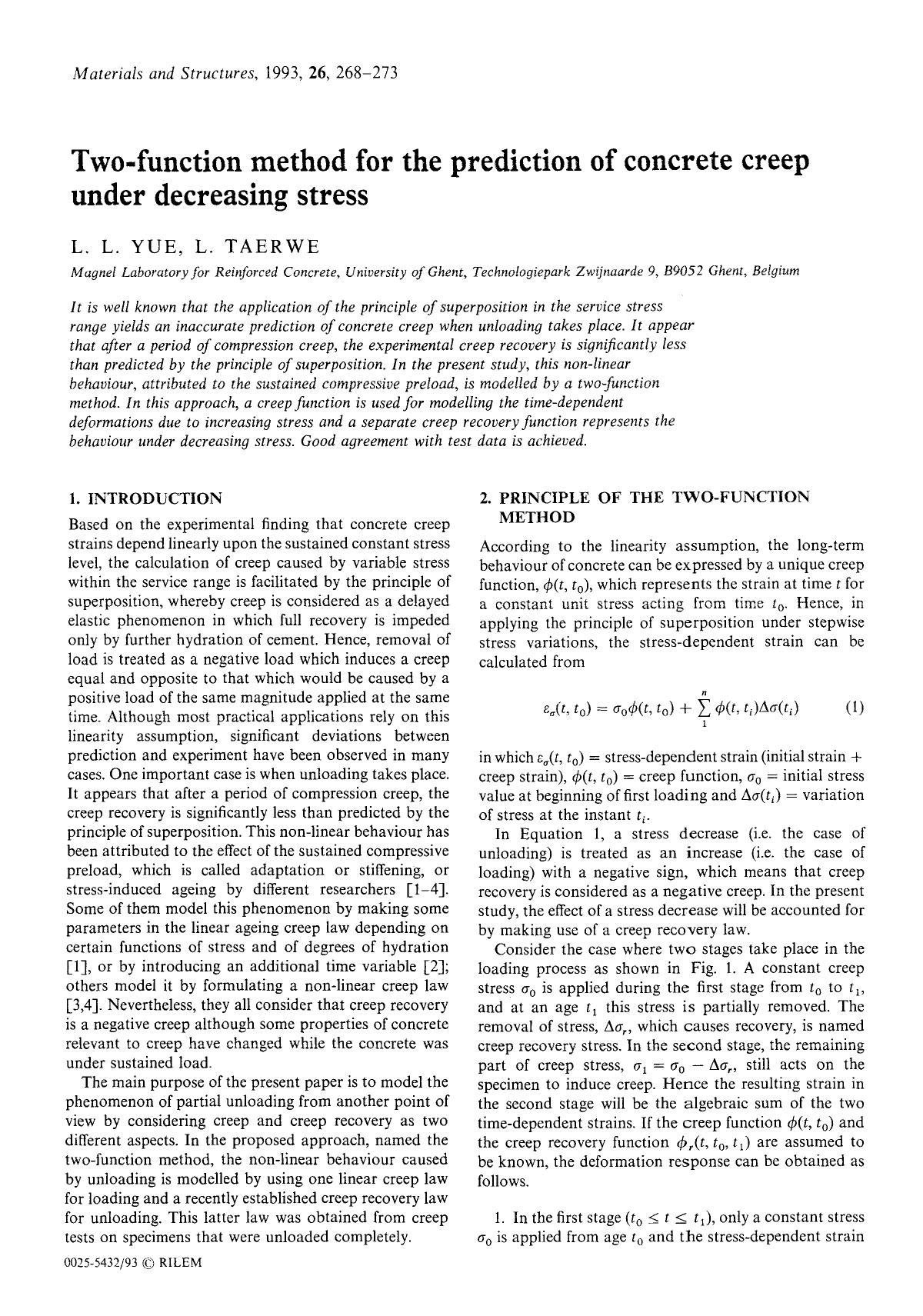 Two-function method for the prediction of concrete creep under decreasing stress by Unknown