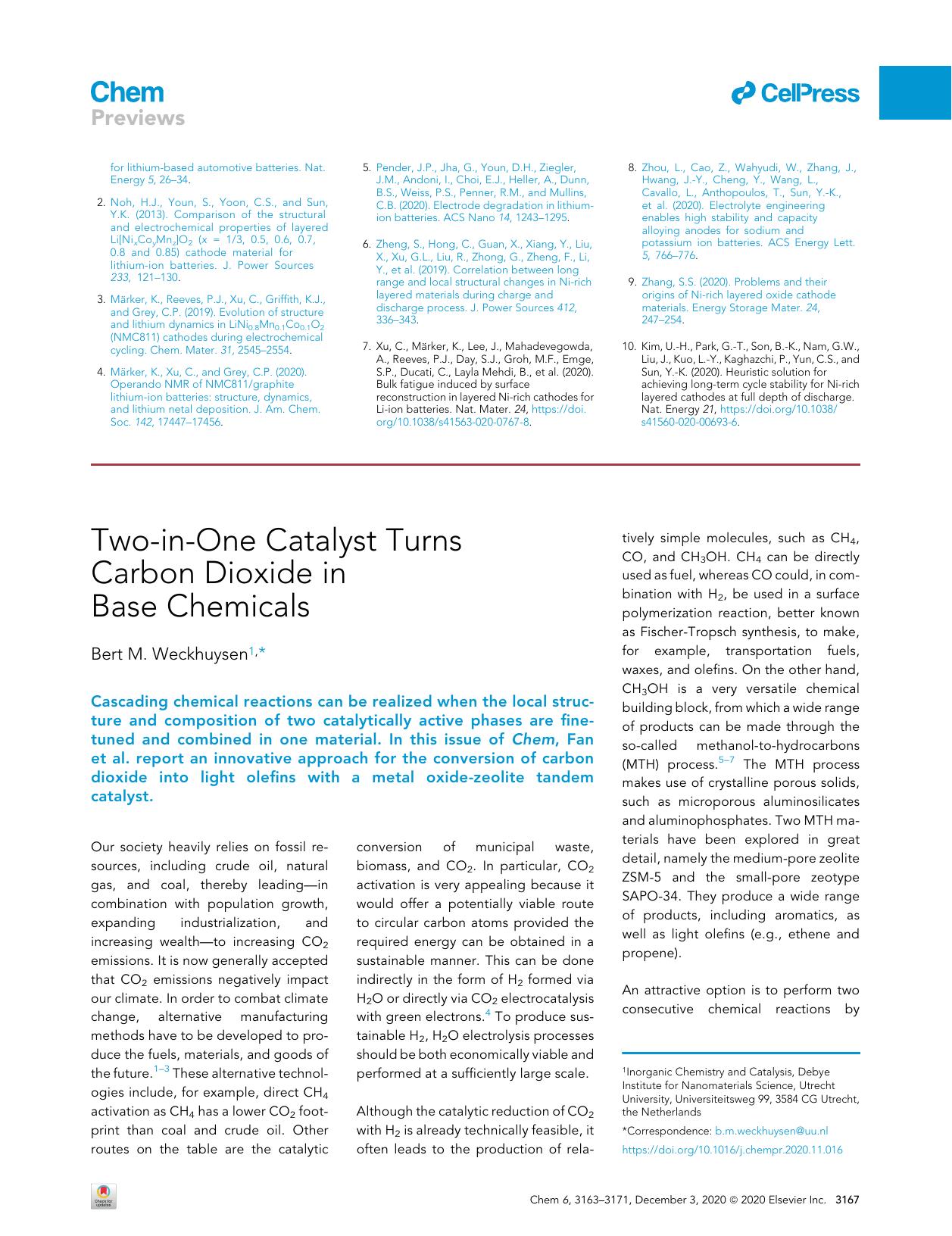 Two-in-One Catalyst Turns Carbon Dioxide in Base Chemicals by Bert M. Weckhuysen
