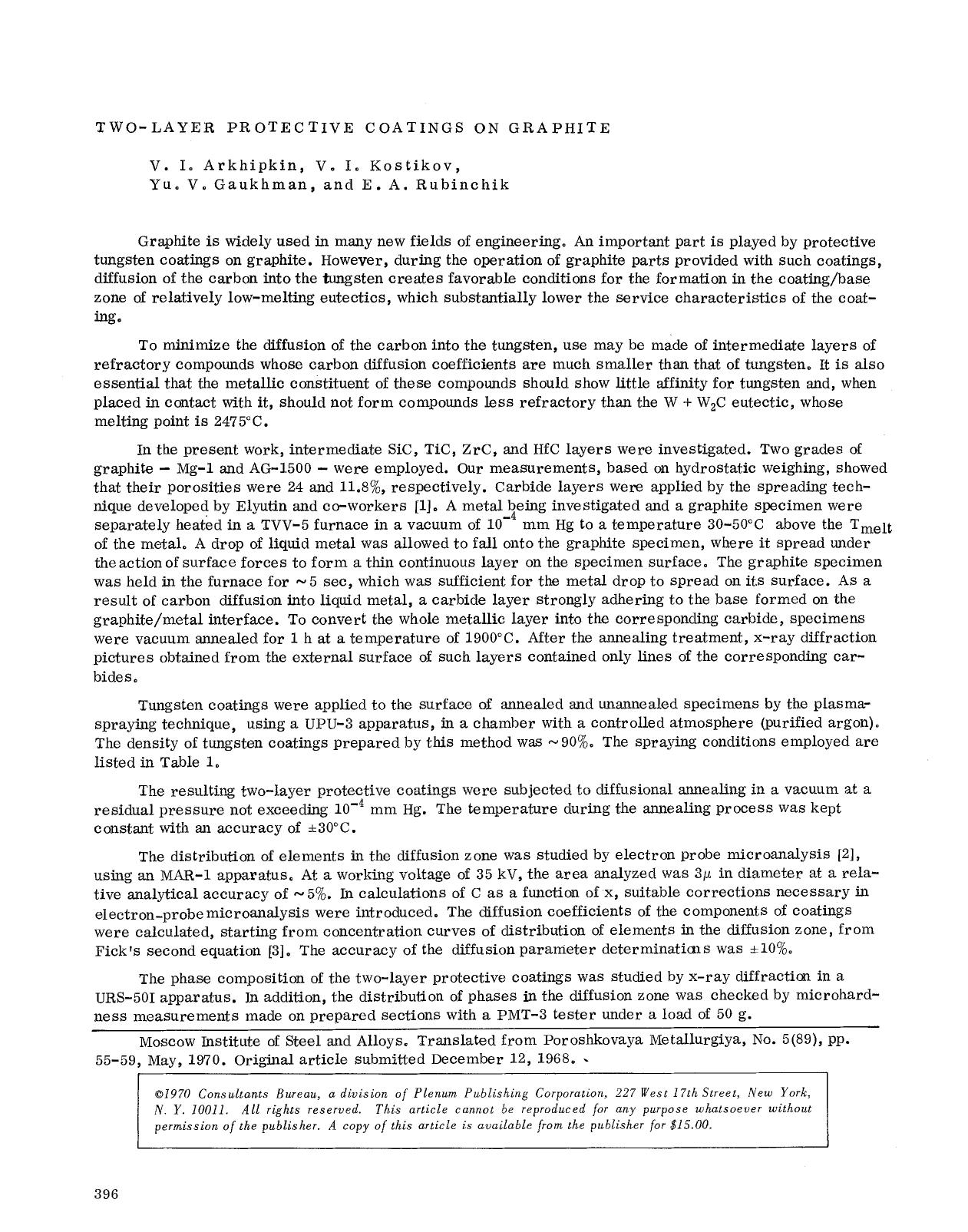 Two-layer protective coatings on graphite by Unknown