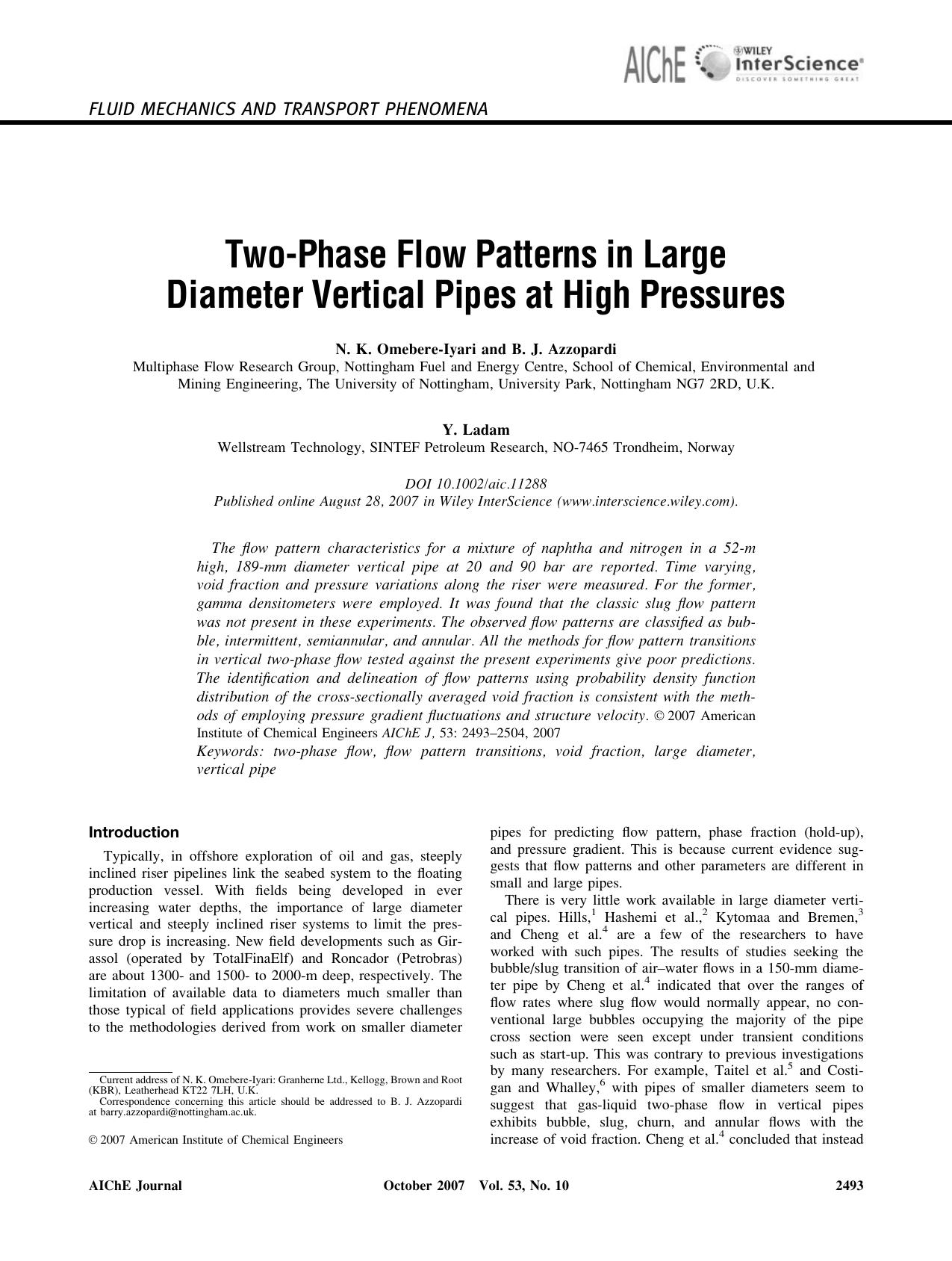 Two-phase flow patterns in large diameter vertical pipes at high pressures by Unknown