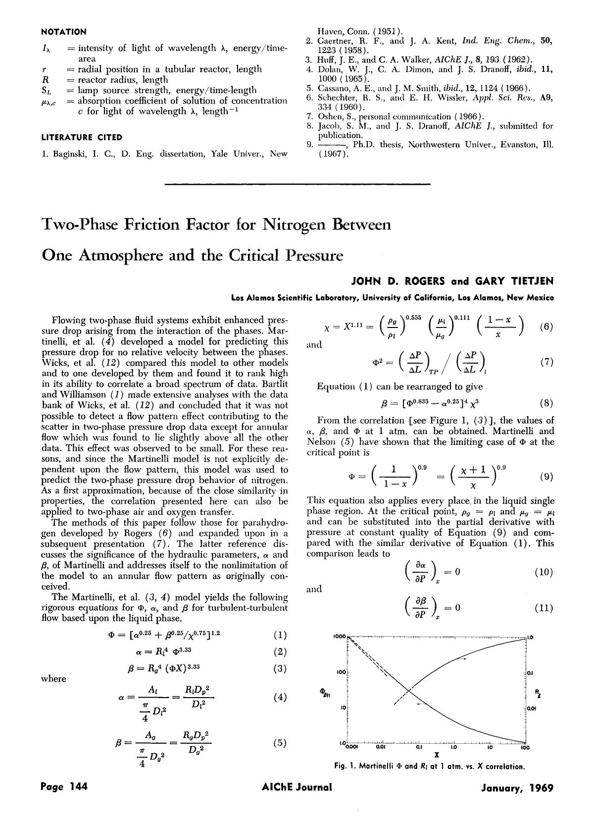 Two-phase friction factor for nitrogen between one atmosphere and the critical pressure by Unknown