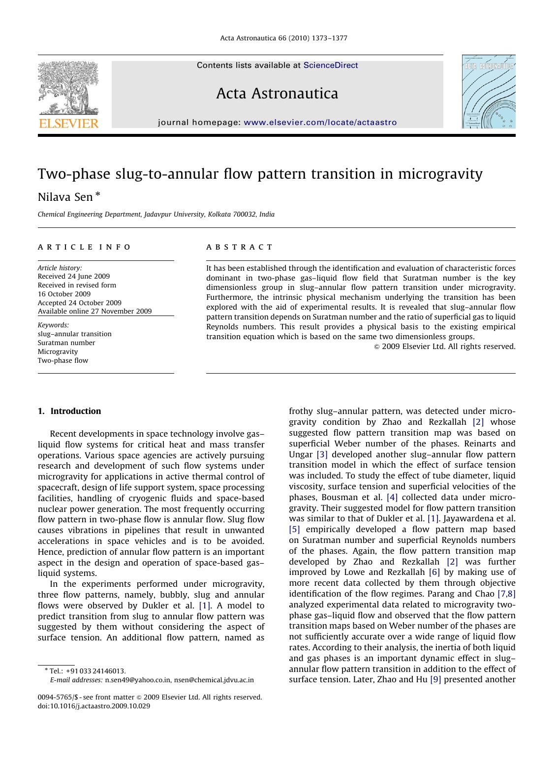 Two-phase slug-to-annular flow pattern transition in microgravity by Nilava Sen