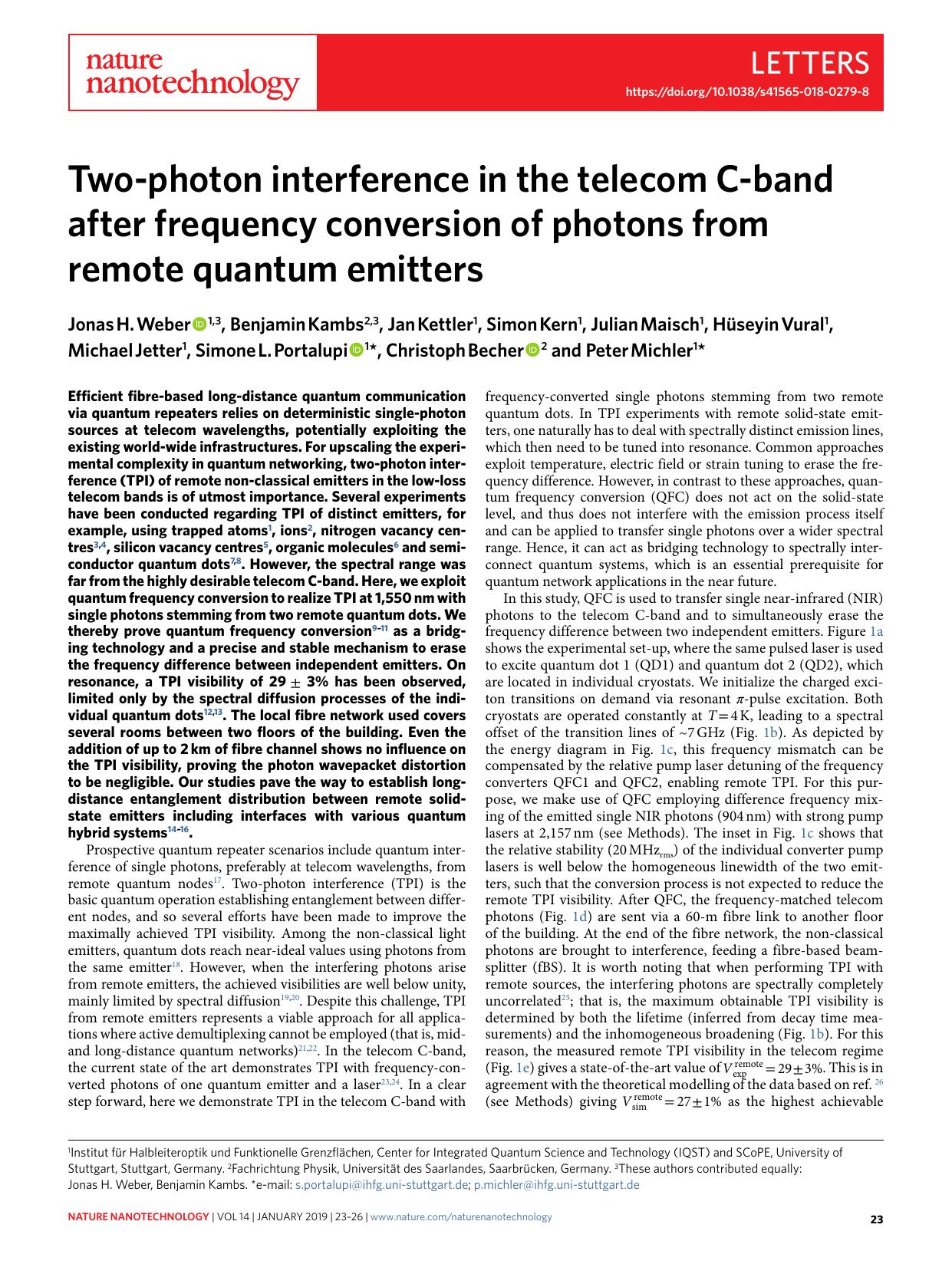 Two-photon interference in the telecom C-band after frequency conversion of photons from remote quantum emitters by unknow