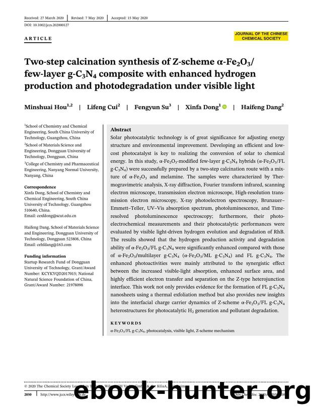 Two-step calcination synthesis of Z-scheme Î±-Fe2O3few-layer g-C3N4 composite with enhanced hydrogen production and photodegradation under visible light by Unknown