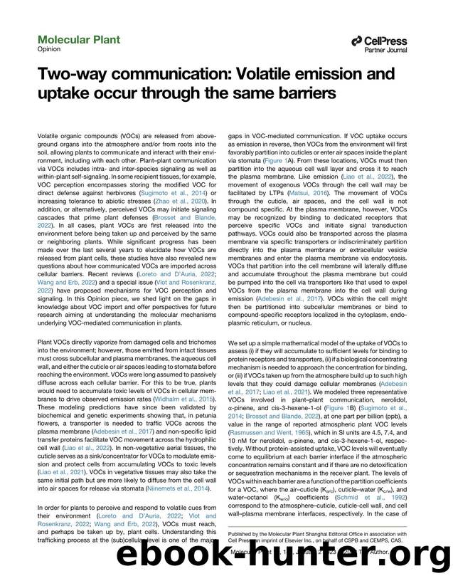 Two-way communication: Volatile emission and uptake occur through the same barriers by Joshua R. Widhalm & Meng-Ling Shih & John A. Morgan & Natalia Dudareva