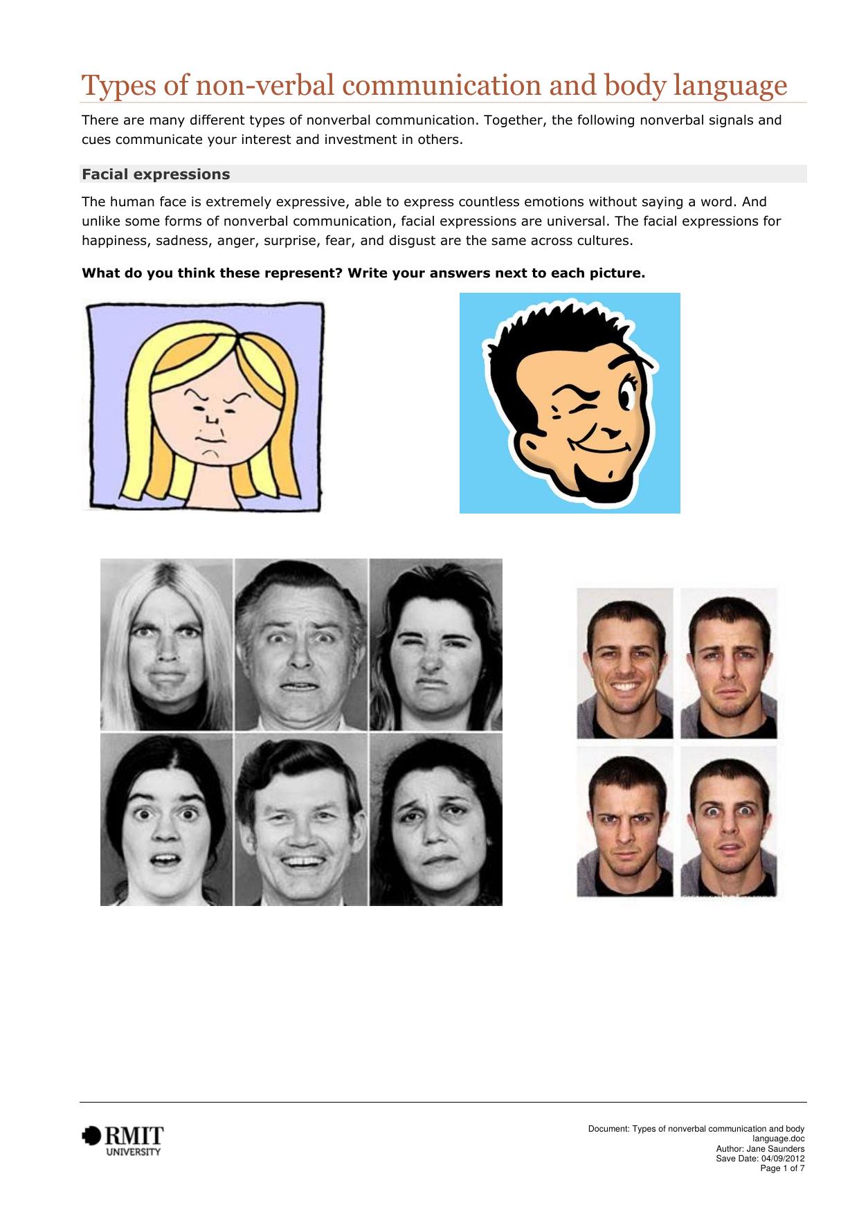 Types of nonverbal communication and body language by Jane Saunders