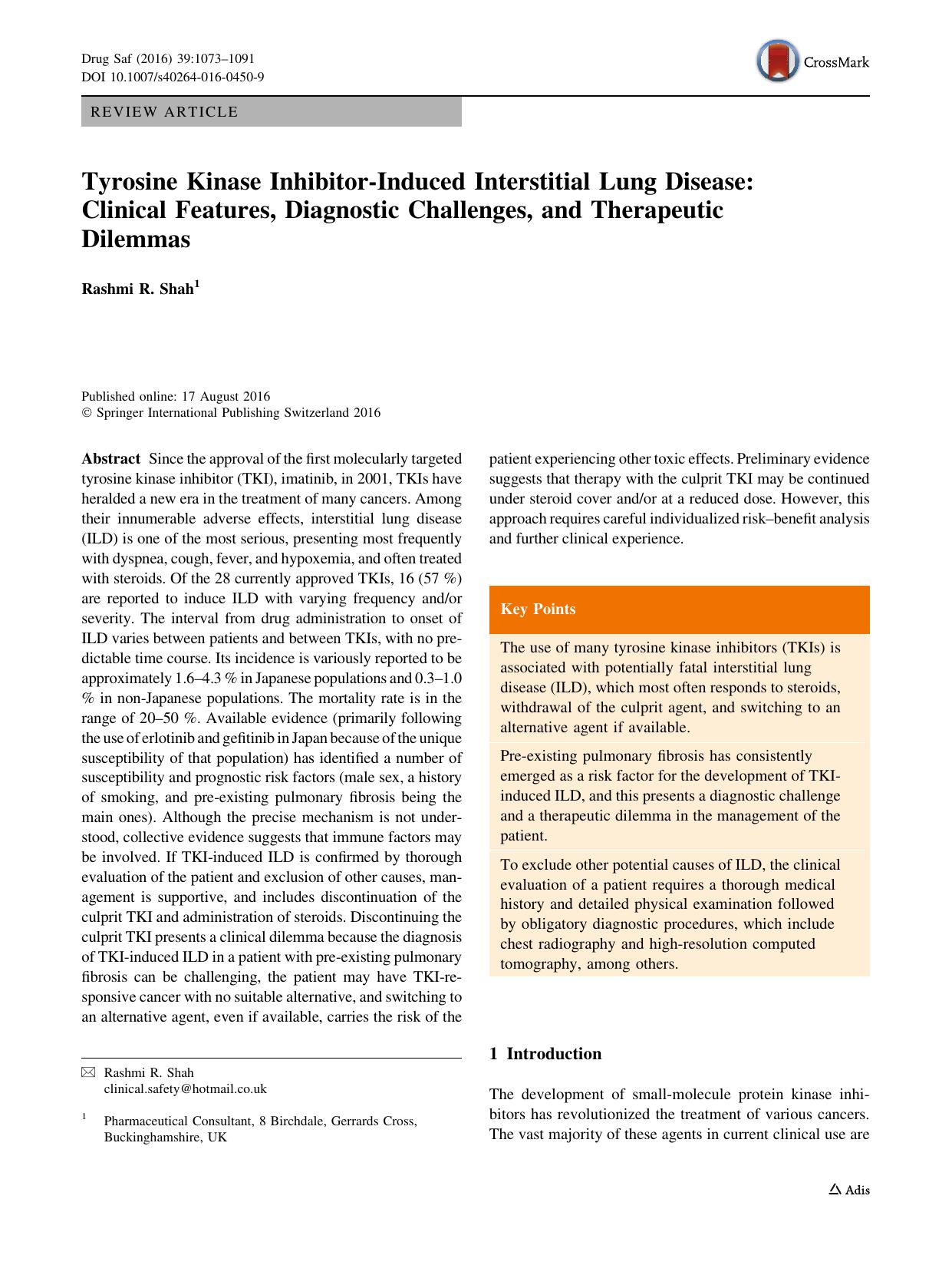 Tyrosine Kinase Inhibitor-Induced Interstitial Lung Disease: Clinical Features, Diagnostic Challenges, and Therapeutic Dilemmas by Rashmi R. Shah