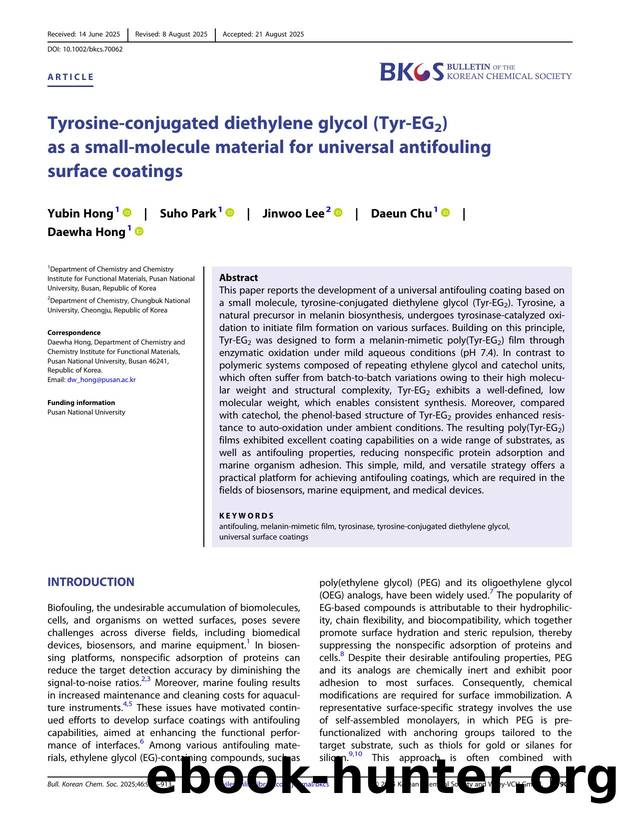 TyrosineâConjugated Diethylene Glycol (TyrâEG2) as a SmallâMolecule Material for Universal Antifouling Surface Coatings by Unknown