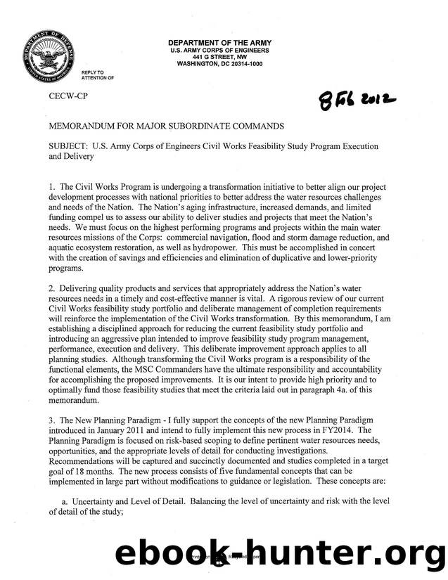 U.S. Army Corps of Engineers Civil Works Feasibility Study Program Execution and Delivery by CECW-CP