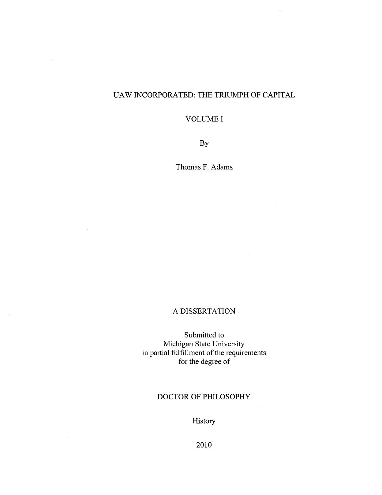 UAW Incorporated: The Triumph of Capital by Thomas F Adams