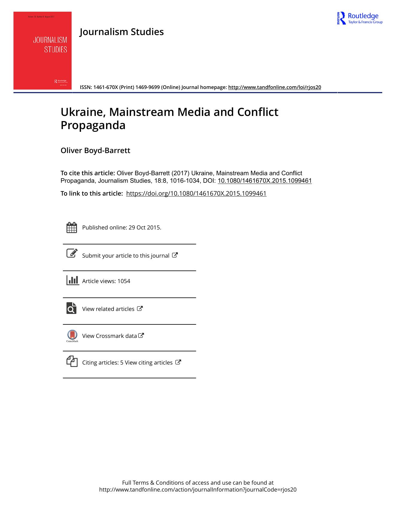 UKRAINE, MAINSTREAM MEDIA AND CONFLICT PROPAGANDA by Oliver Boyd-Barrett