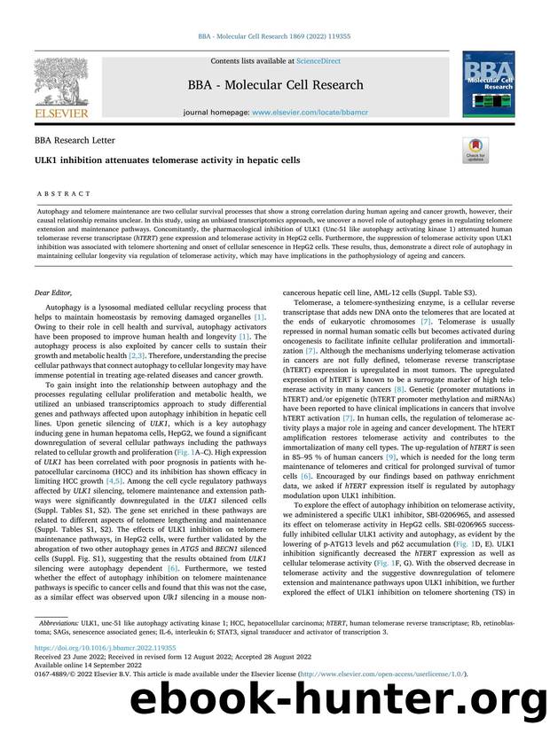 ULK1 inhibition attenuates telomerase activity in hepatic cells by unknow