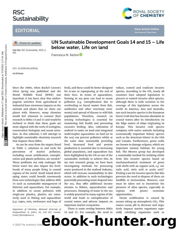 UN Sustainable Development Goals 14 and 15 â Life below water, Life on land by Francesca M. Kerton
